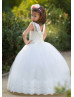 Beaded Ivory Lace Tulle Floor Length Flower Girl Dress